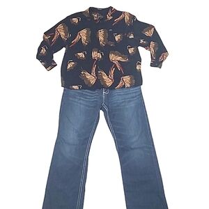 Vintage Guess Rayon Shirt Native American Graphic Print Collared Long Sleeve Top